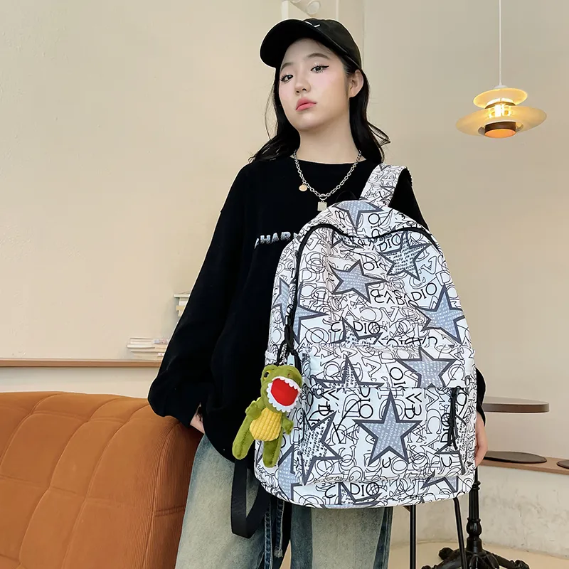 Yalu Nylon Backpack Unisex Black Gray/Black Yellow/Black Blue/Black Green/White/Khaki-26
