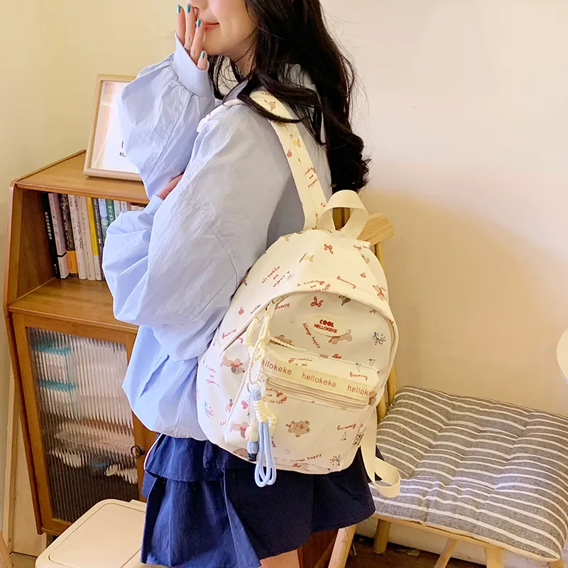 Yalu Nylon Backpack Regular Unisex White & Blue/Ecru/Khaki/Blue/Brown-8