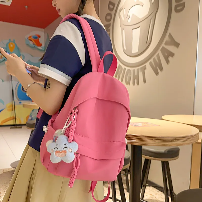 Yalu Nylon Backpack Unisex Black/Ecru/Green/Blue/Pink/Gray/Purple-2