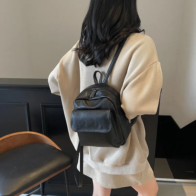 Yalu PU Backpack Unisex Black/Dark Brown-3