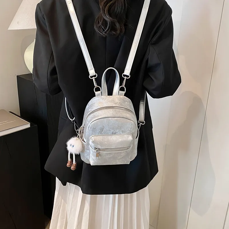 Yalu PU Backpack Women's White/Silver/Black/Pink/Coffee-22