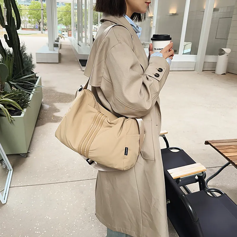 Yalu Nylon Crossbody Bag, Shoulder Bag Unisex Black/Light Gray/Khaki-15