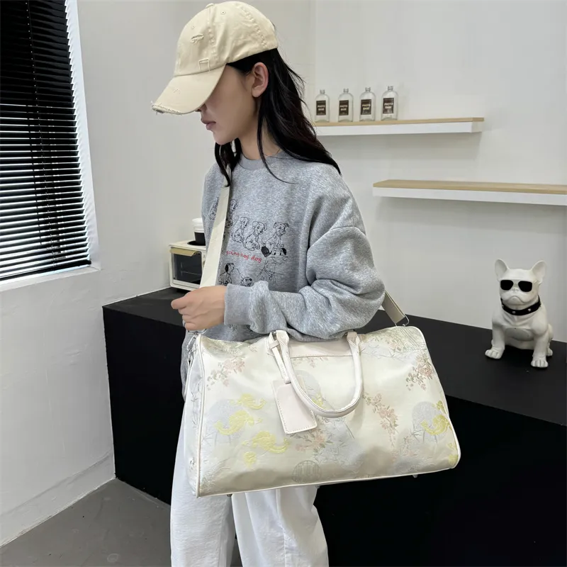 Yalu Nylon One Shoulder Handbag, Travel Bag Unisex Black White/Pink/Light Green-1