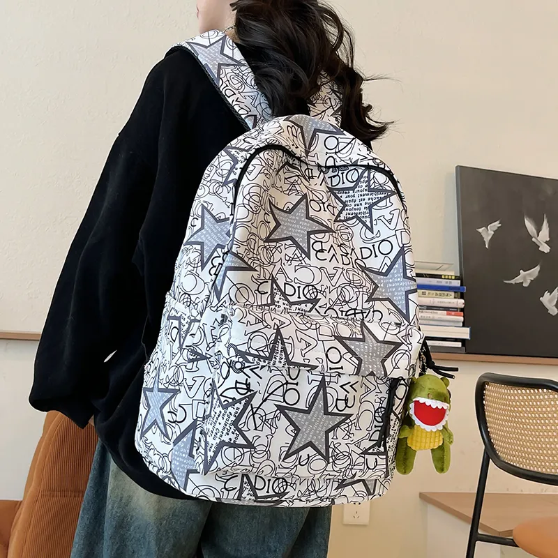 Yalu Nylon Backpack Unisex Black Gray/Black Yellow/Black Blue/Black Green/White/Khaki-23