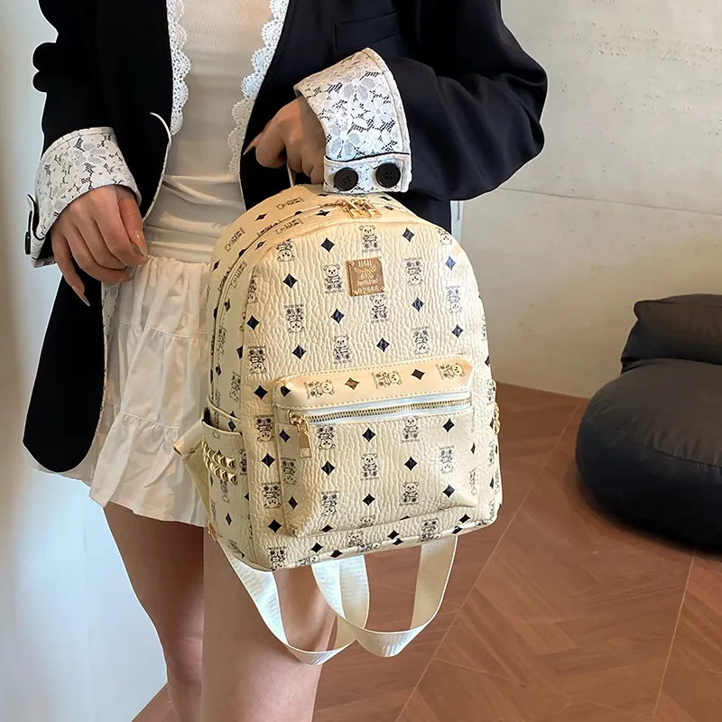 Yalu PU Backpack Regular Women's Ecru/Brown/Pink-5