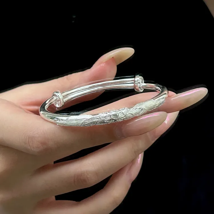 Zheng Tai Fook 999 Fine Silver Bangles Women's-5