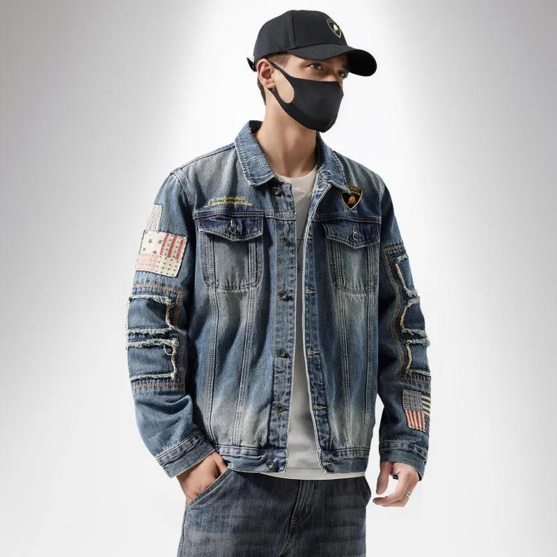 Automobili Lamborghini Denim Jacket Men's Blue-3