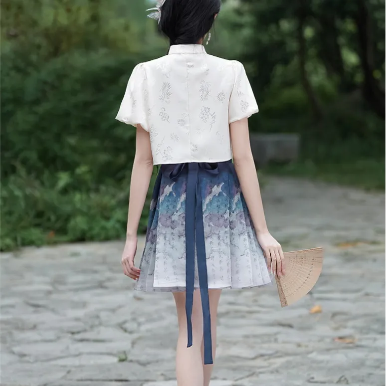 SONDR Hanfu Women's Blue Print Mamianqun-1