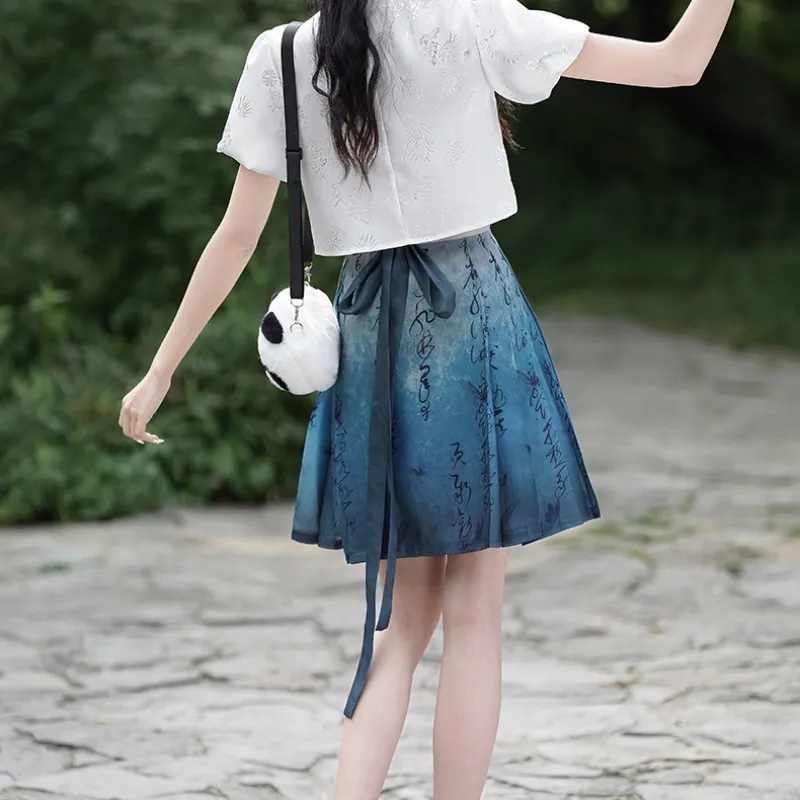 SONDR Hanfu Women's Blue Print Mamianqun Short Skirt-1