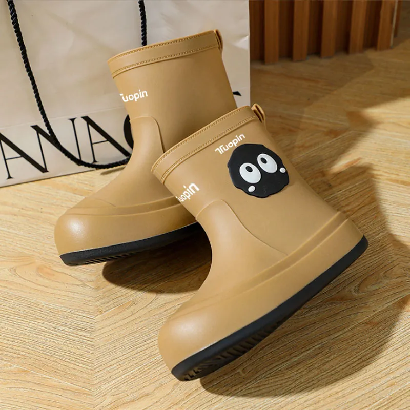 TUOPIN Rain Boots Women's Black/White/Brown-5