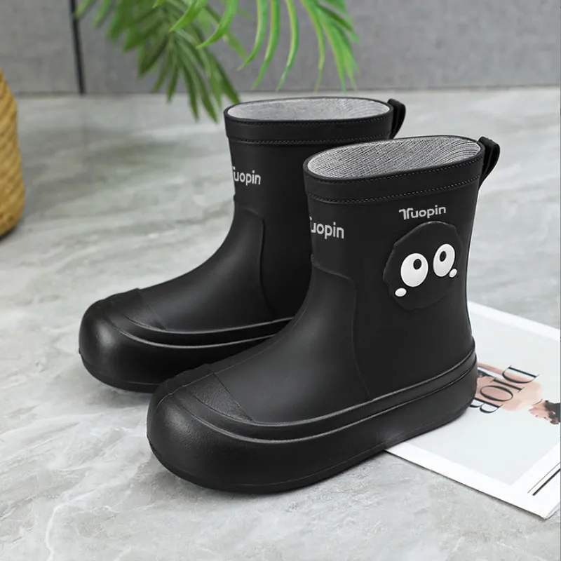 TUOPIN Rain Boots Women's Black/White/Brown-1