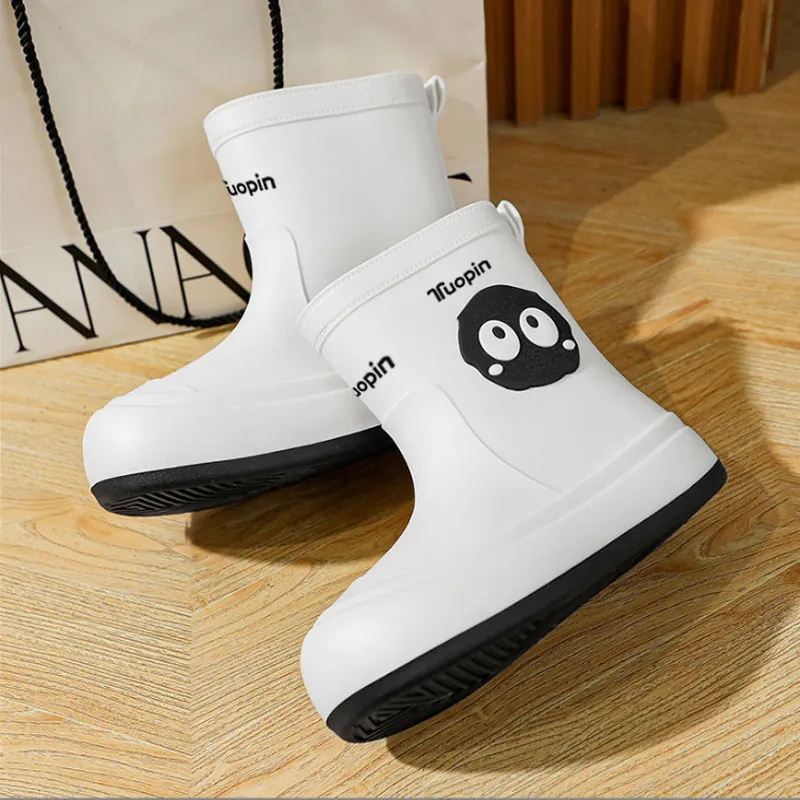 TUOPIN Rain Boots Women's Black/White/Brown-9
