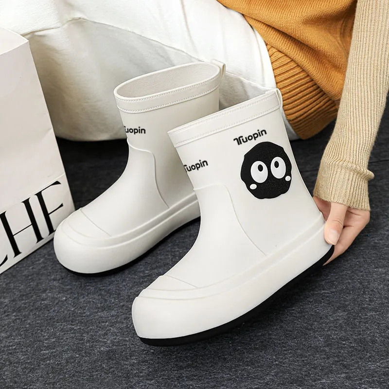 TUOPIN Rain Boots Women's Black/White/Brown-8