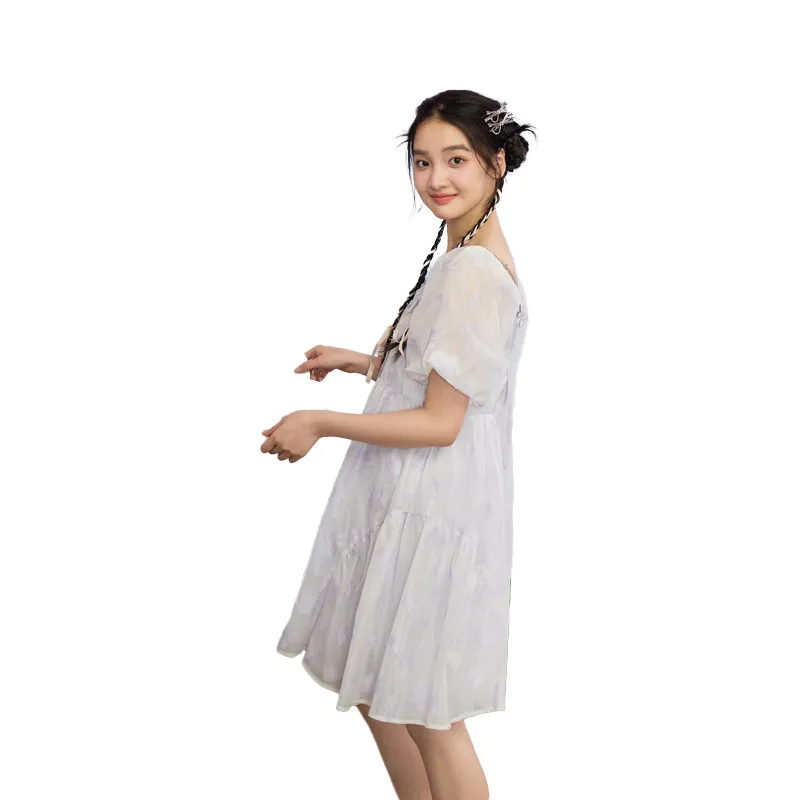 ZIHAN Short Sleeved Dress Women's Fresh Purple-2