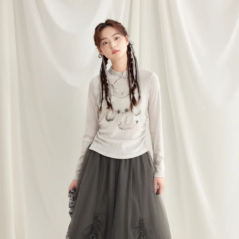 ZIHAN T Shirt Women's Silver Moon Gray-3