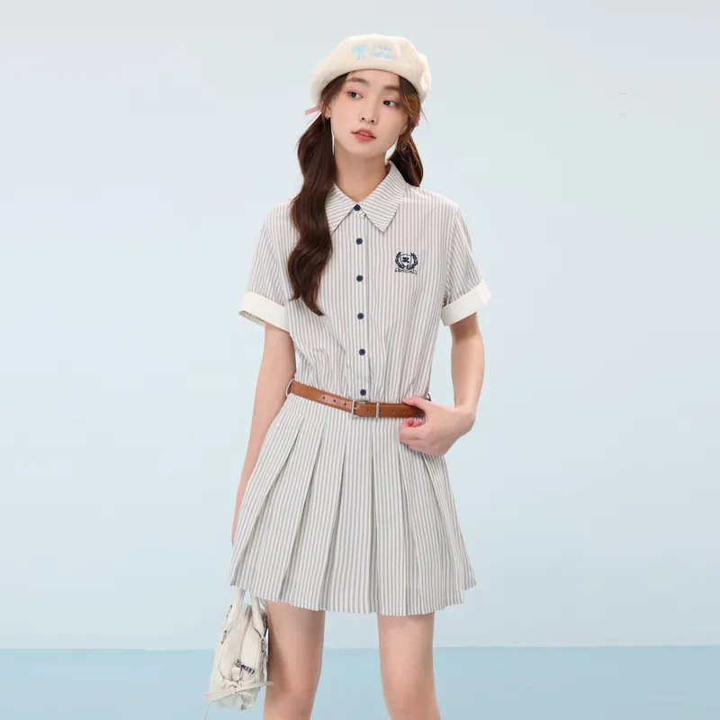 ZIHAN Short Sleeved Dress Women's Blue Stripes-3