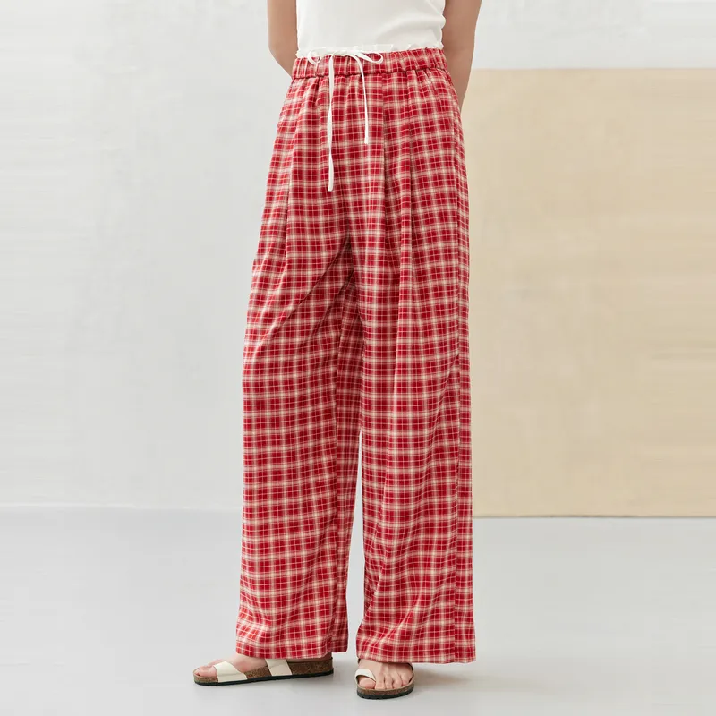 ZIHAN Casual Pants Women's Red Plaid-4