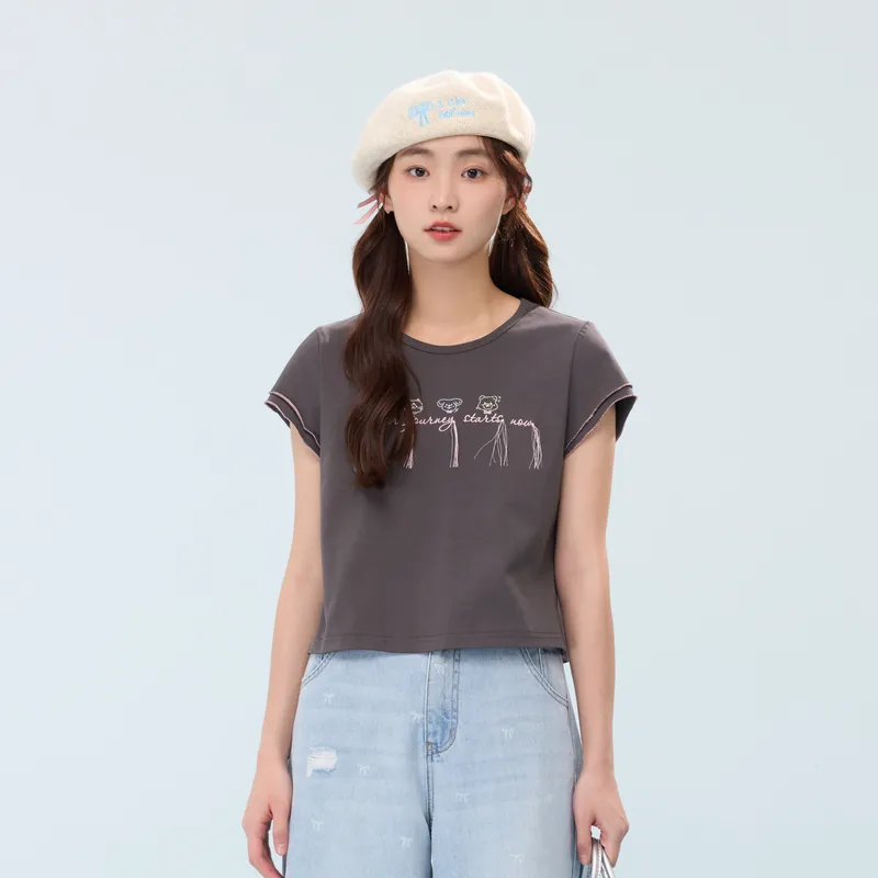 ZIHAN Flutter Sleeve T Shirt Women's Gray-2