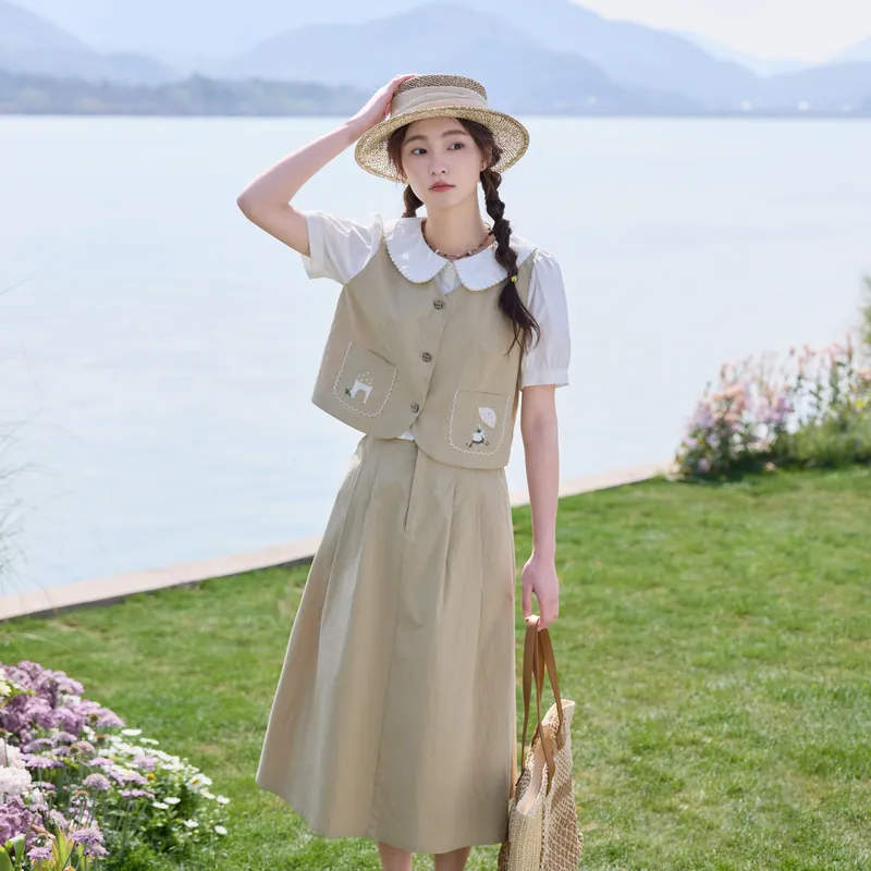 ZIHAN Skirt Set Women's Light Brown Tea-2