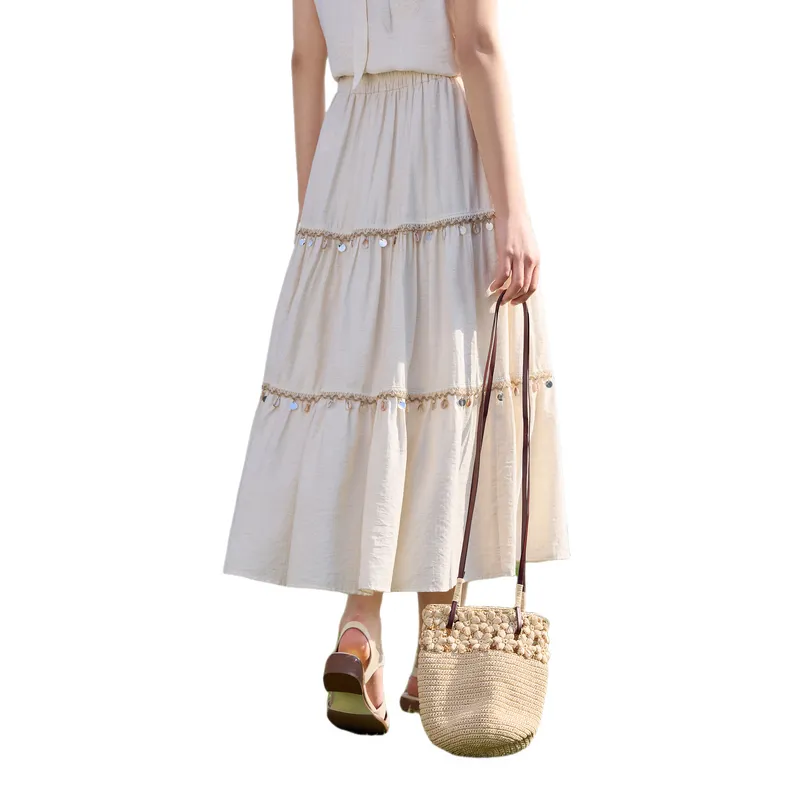 ZIHAN Casual Long Skirt Women's Beige-1