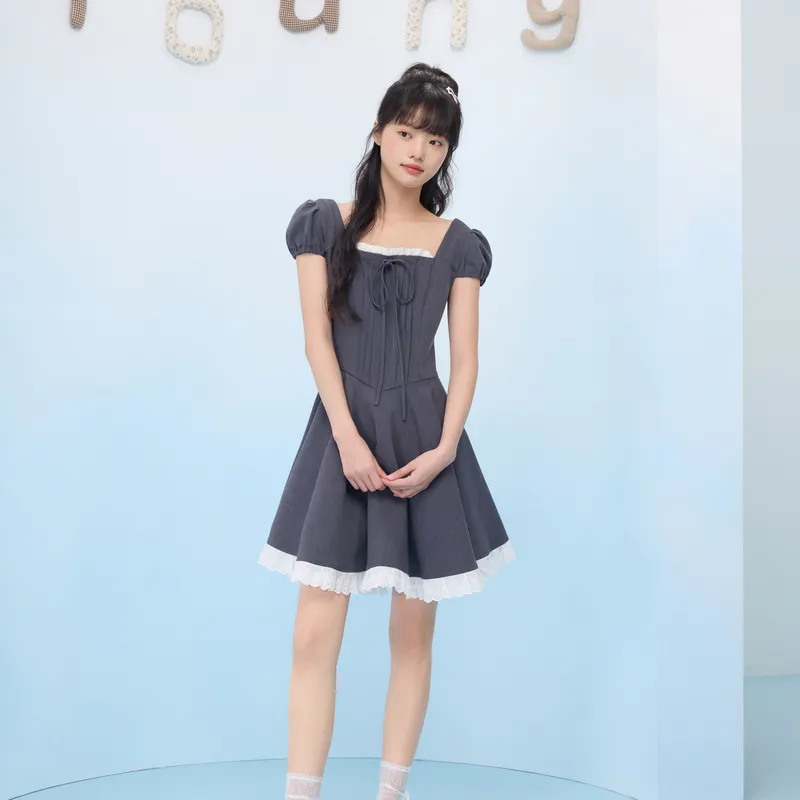 ZIHAN Short Sleeved Dress Women's Gray-3