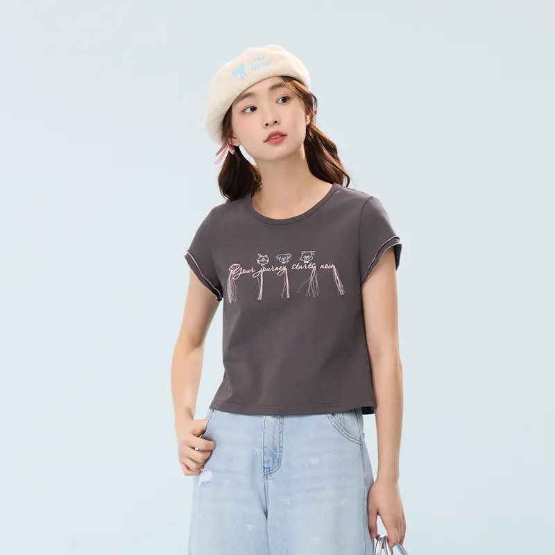 ZIHAN Flutter Sleeve T Shirt Women's Gray-1