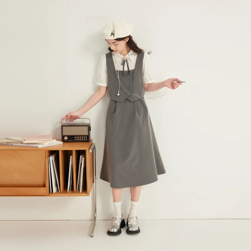 ZIHAN Short Sleeved Dress Women's Gray-1
