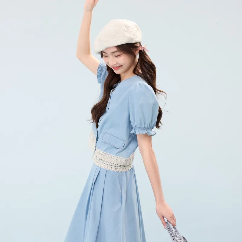 ZIHAN T Shirt Women's Light Denim Blue-3