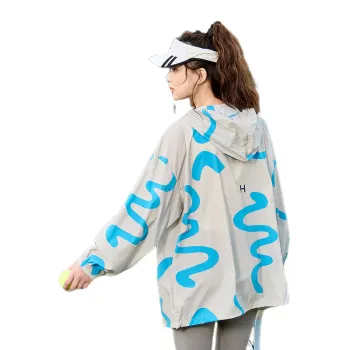 ZIHAN Cropped Coat Women's Gray With Blue Floral