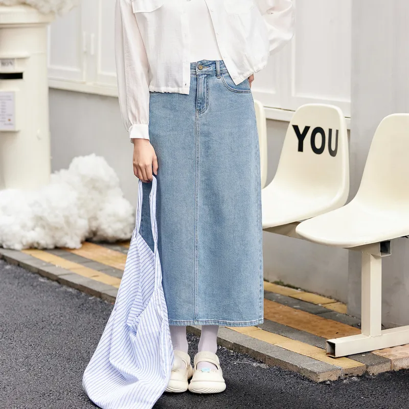 ZIHAN Denim Long Skirt Women's Denim Blue-4