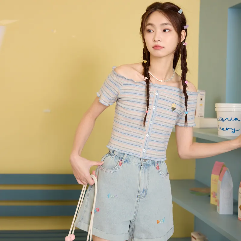 ZIHAN T Shirts Women's Blue Stripes-2