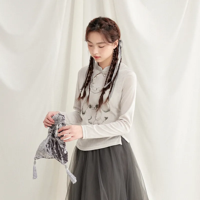 ZIHAN T Shirt Women's Silver Moon Gray-4