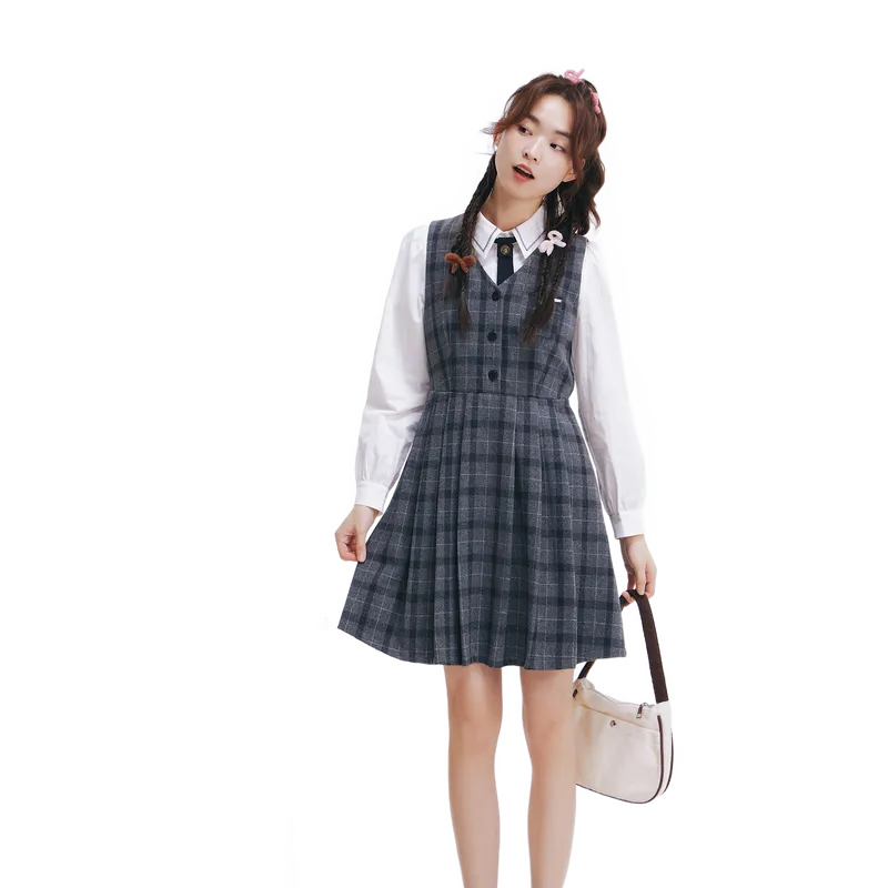 ZIHAN Sleeveless Dress Women's Gray Plaid-1