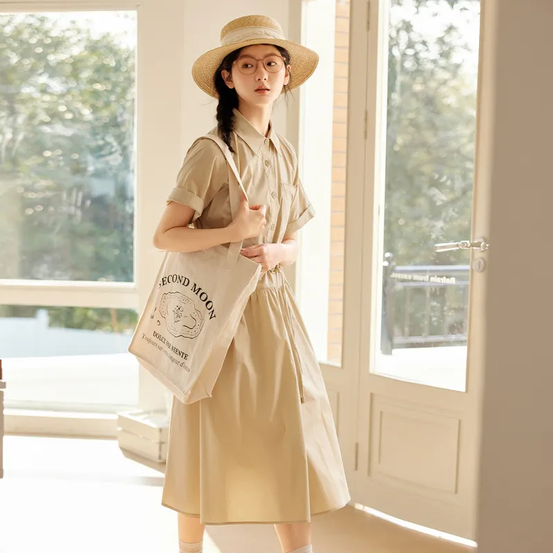 ZIHAN Short Sleeved Dress Women's Beige-3