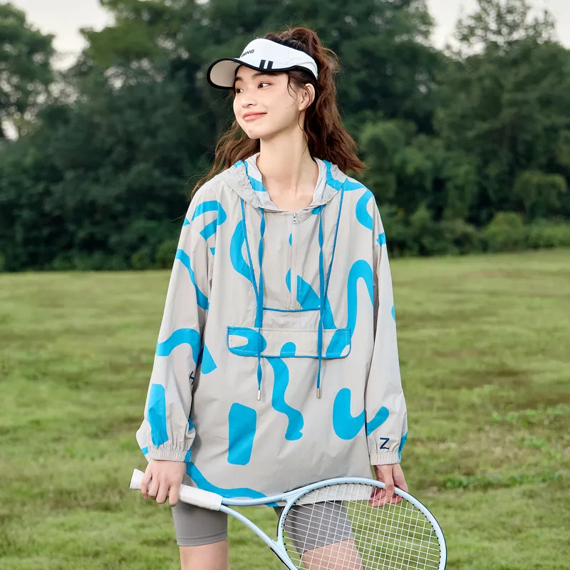 ZIHAN Cropped Coat Women's Gray With Blue Floral-3