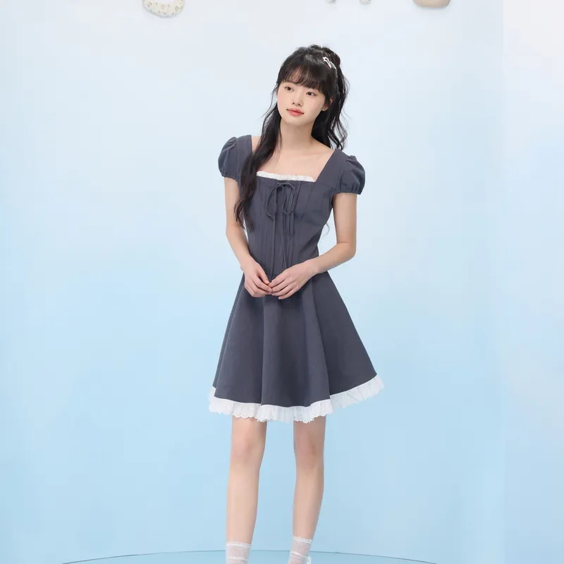 ZIHAN Short Sleeved Dress Women's Gray-2