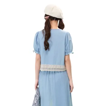 ZIHAN T Shirt Women's Light Denim Blue