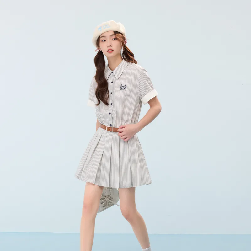 ZIHAN Short Sleeved Dress Women's Blue Stripes-2