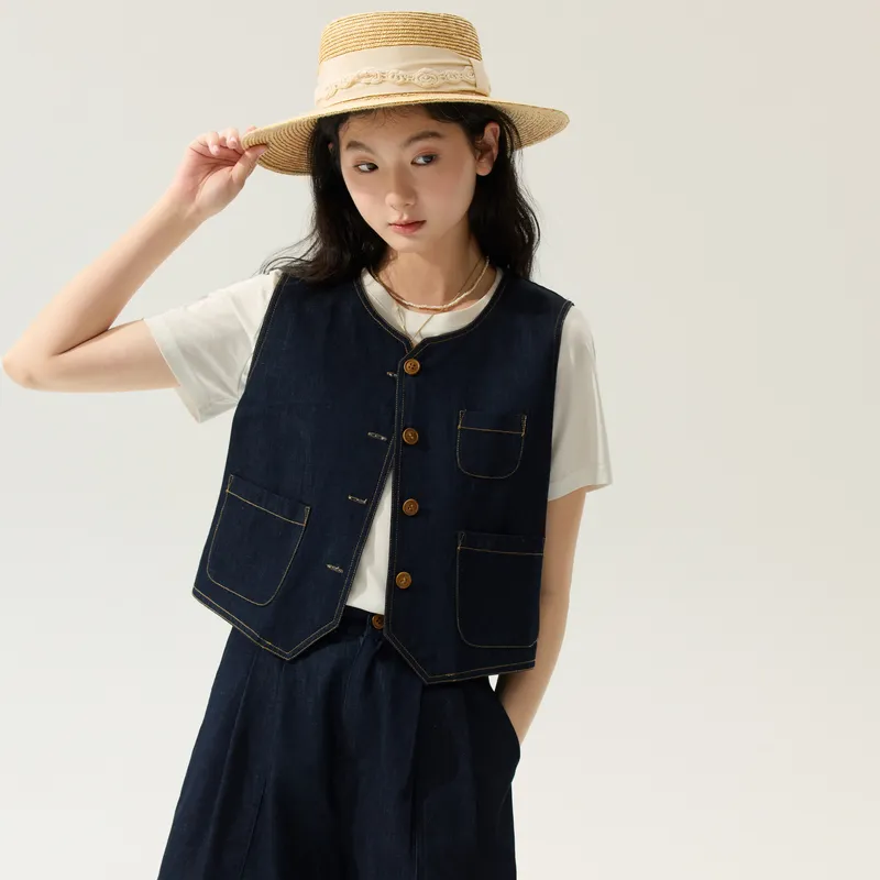 ZIHAN Vests Women's Denim Blue-3