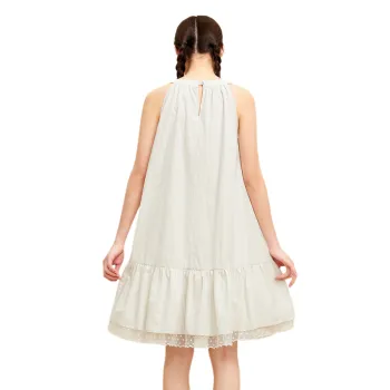 ZIHAN Sleeveless Dress Women's White Base Blue Stripes