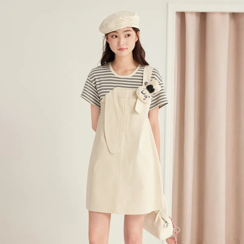ZIHAN Short Sleeved Dresses Women's Gray Stripes-4