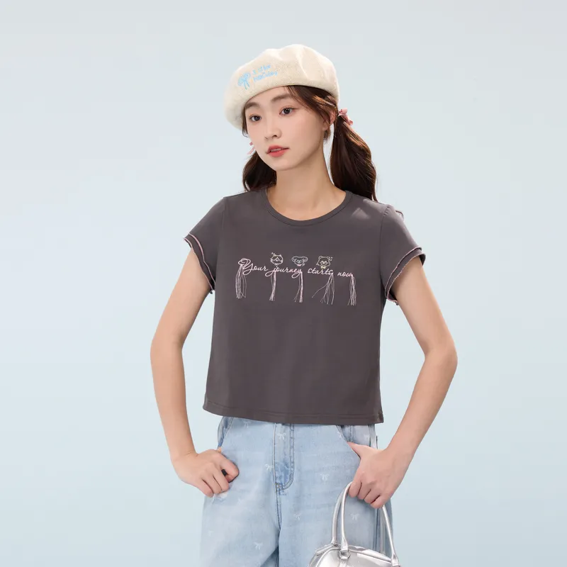 ZIHAN Flutter Sleeve T Shirt Women's Gray-3