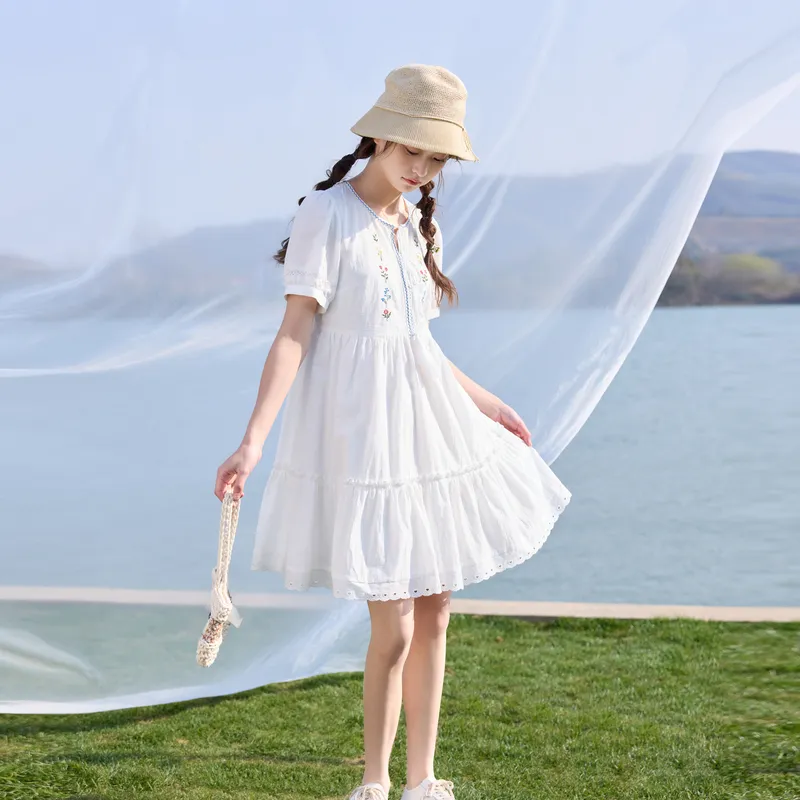 ZIHAN Short Sleeved Dress Women's Raw White-2