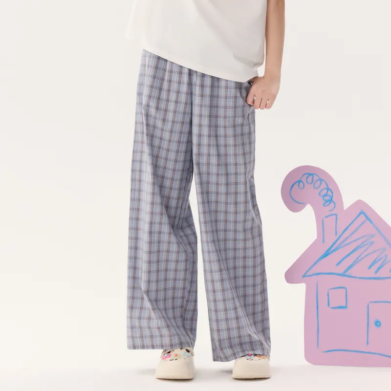ZIHAN Casual Pants Women's Blue Coffee Plaid-3