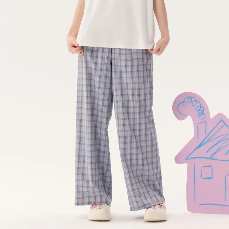 ZIHAN Casual Pants Women's Blue Coffee Plaid-2