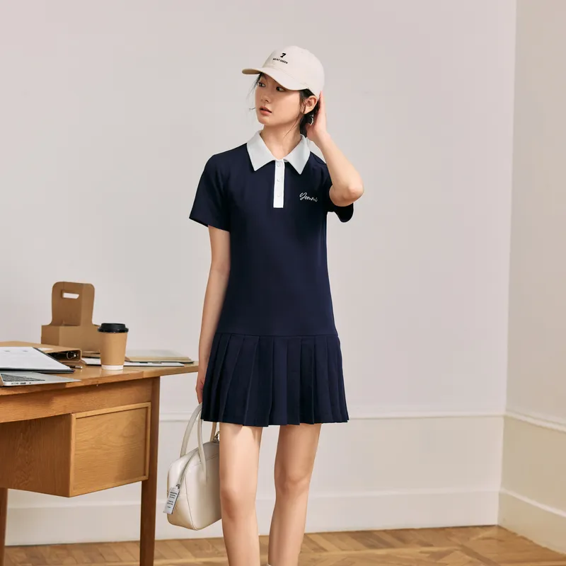 ZIHAN Short Sleeved Dress Women's Navy Blue-1