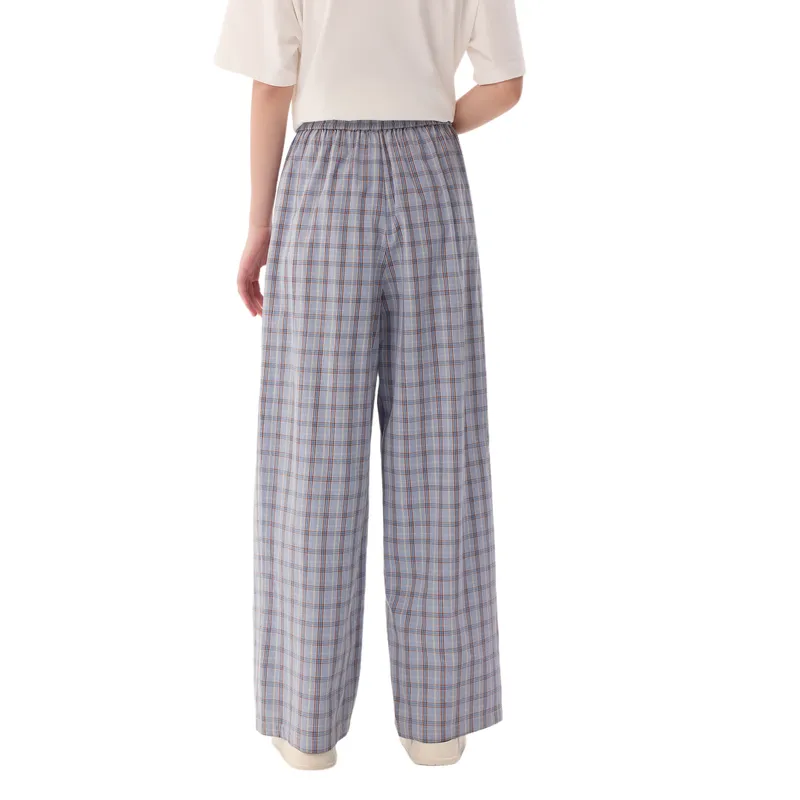 ZIHAN Casual Pants Women's Blue Coffee Plaid-1