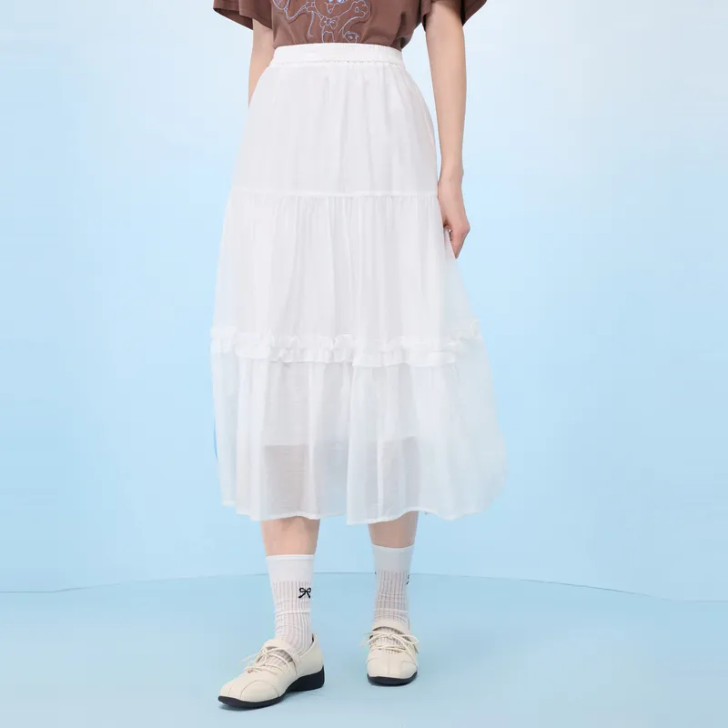 ZIHAN Casual Long Skirt Women's White-4