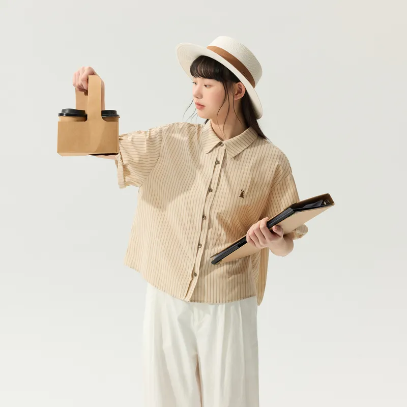 ZIHAN Shirt Women's Beige With Stripes-2
