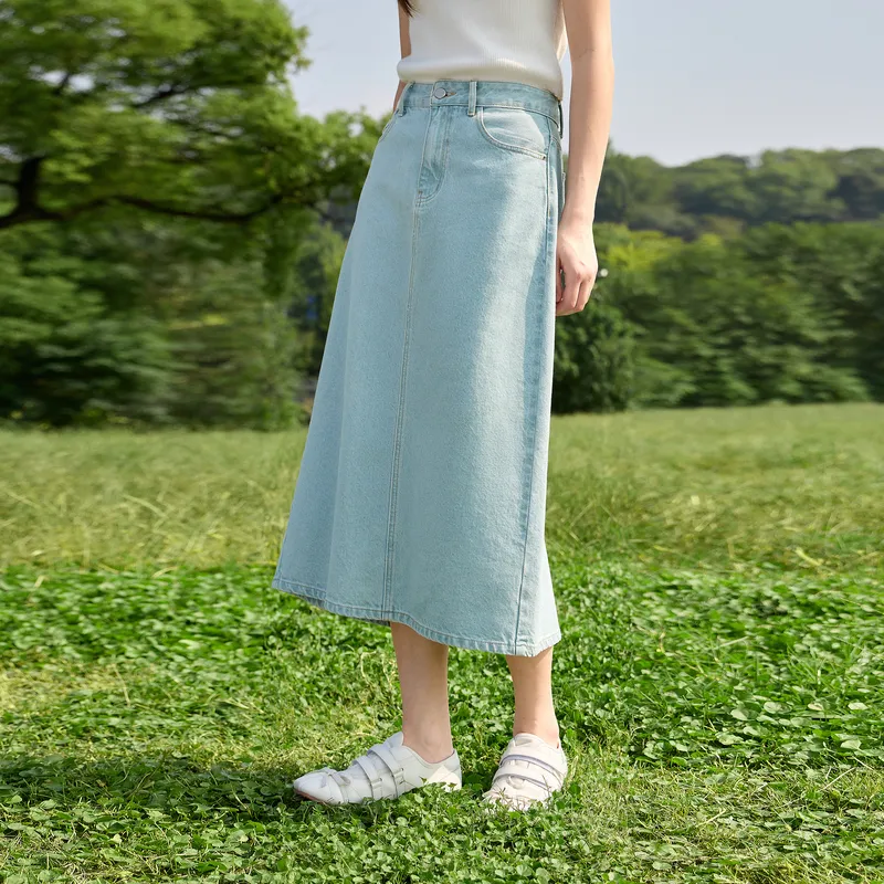 ZIHAN Denim Long Skirt Women's Blue-4
